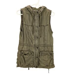 Kenneth Cole Reaction Vest Womens Small Army Green 100% Tencel Hood Zip Gorpcore